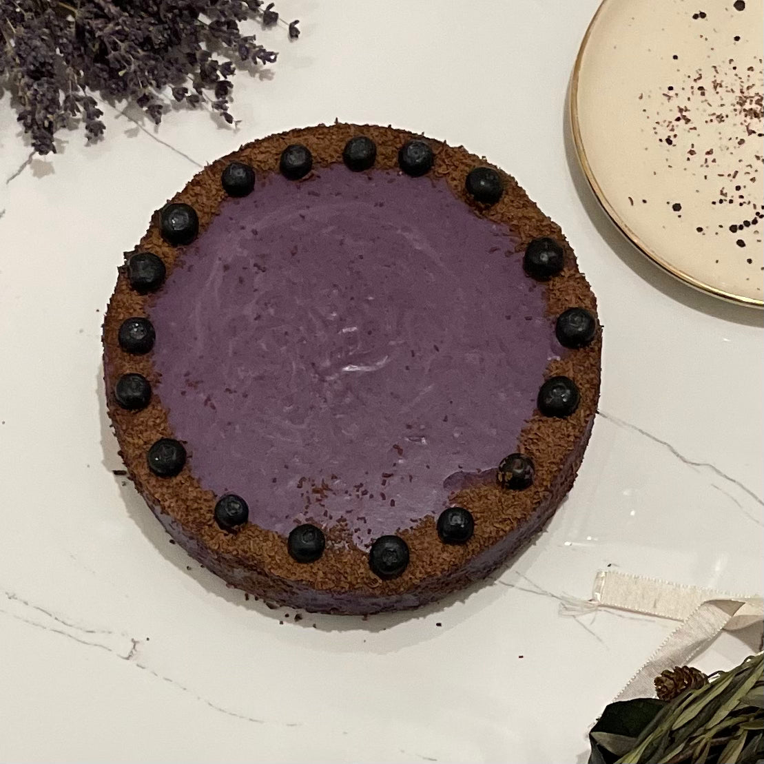 blueberry cake with dark chocolate - vegan, made of natural ingredients